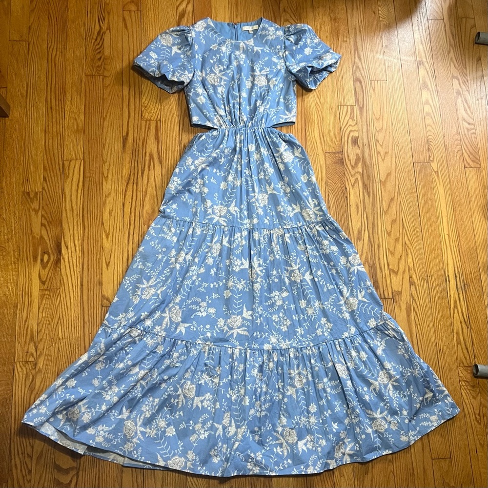 WAYF Plaza Blue Floral Cut-Out Tiered Maxi Dress Size XSmall - Picture 7 of 16